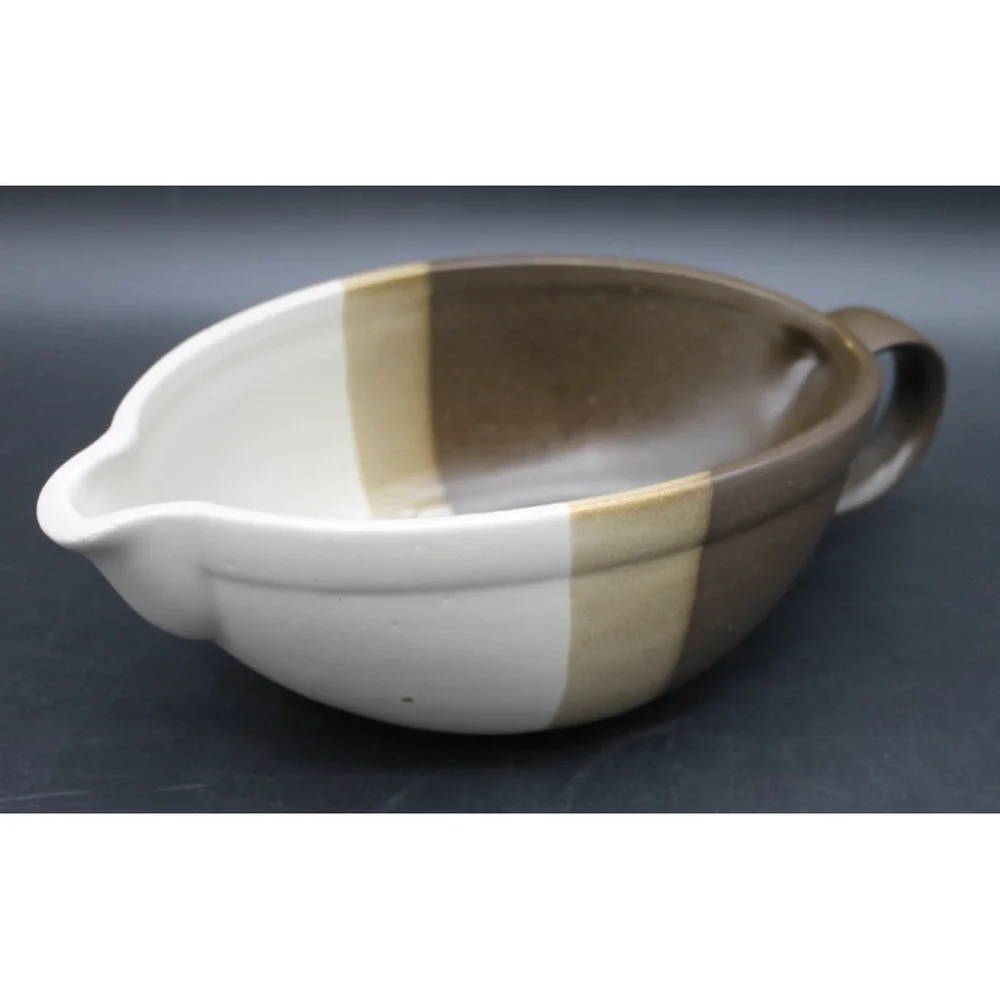 McCoy Pottery Gravy Boat Brown Tan Glaze Stripe Vintage USA